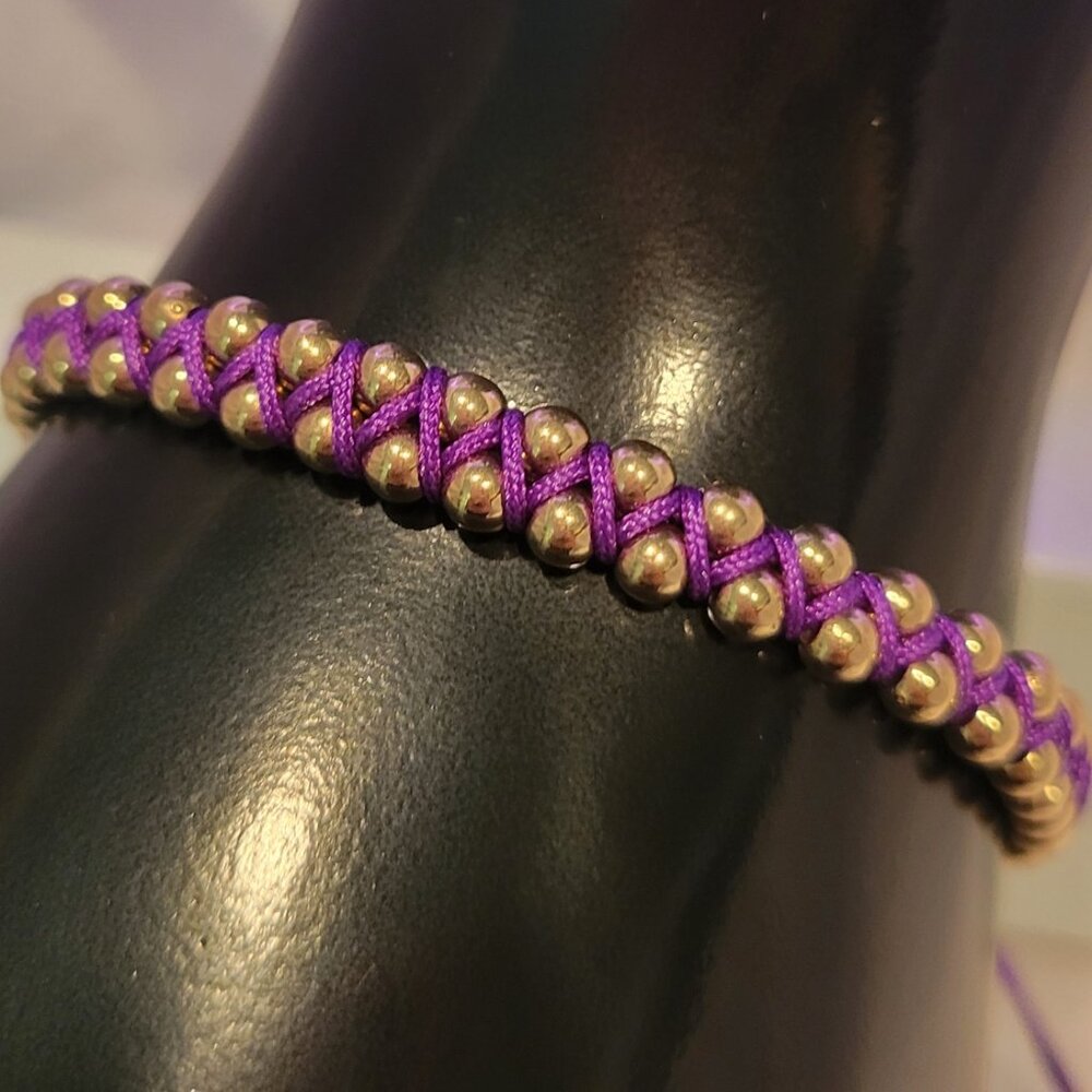 HANDMADE Purple and Gold Adjustable Bracelet